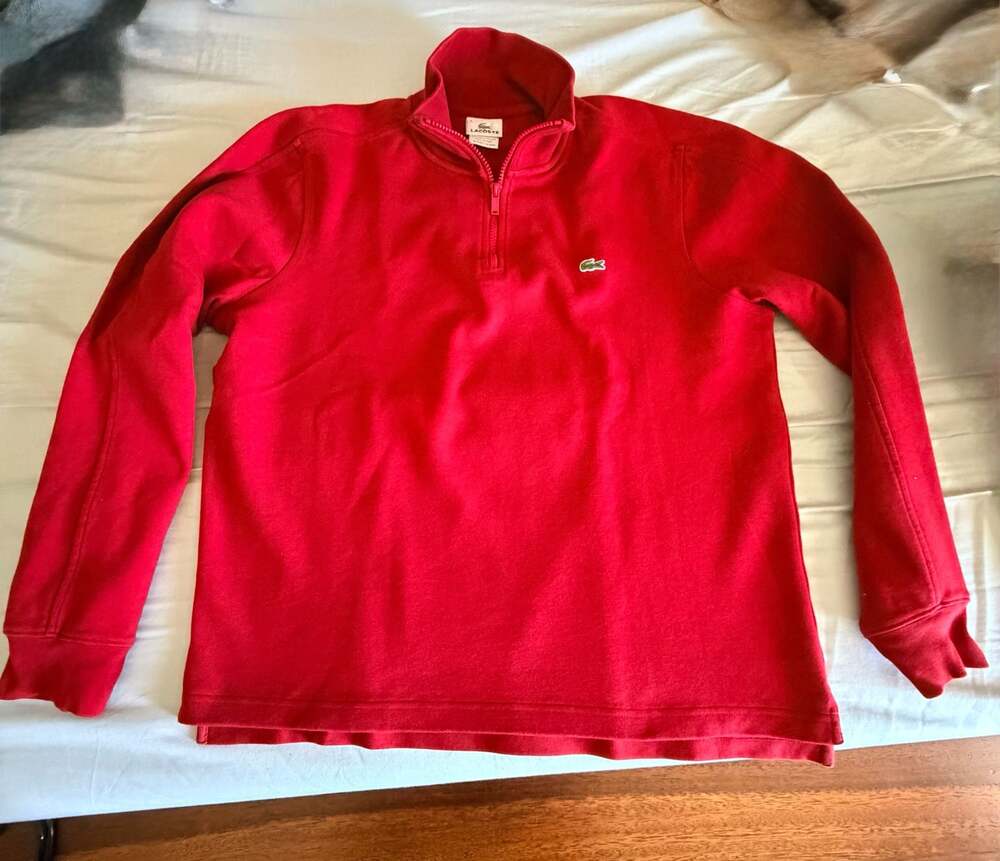Lacoste Men's Red 1/4 Zip Cotton Interlock Pullover Sweatshirt